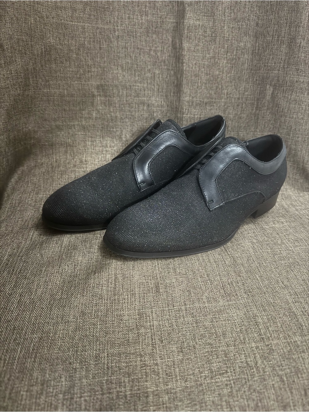 ALDO Men's 9 Black Leather Oxford Slip-On Dress Shoes Glitter Accent